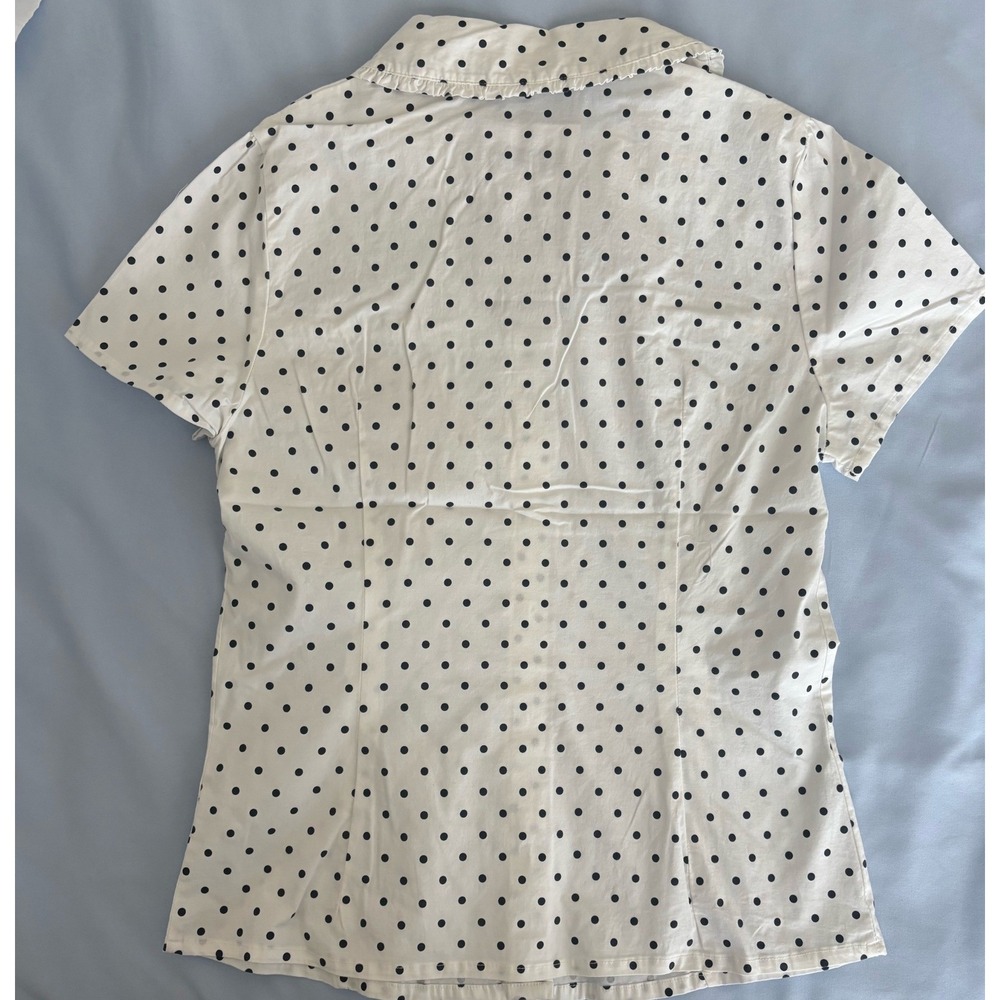 Brandy Melville Button Up Shirt Womens One Size White Polka Dot Peter Pan Collar - Picture 3 of 8